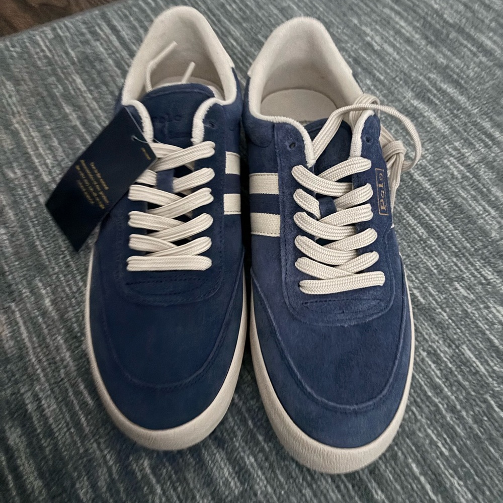 Men Polo Ralph Lauren Blue and White Sneakers new in box will ship asap for Xmas